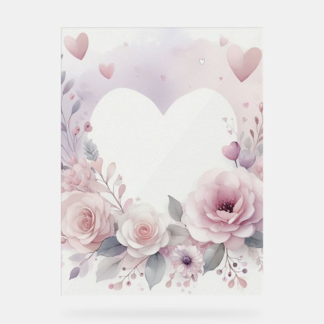 Monogramm-Name Blumenherzen romantisches Wasserfar Acrylschild (Vorderseite)