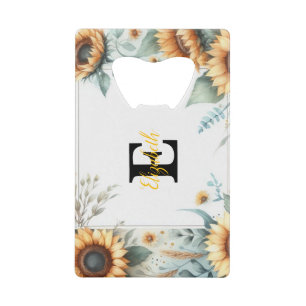 Monogramm Name Blumensonnenblume pastellfarben Geldbeutel Flaschenöffner