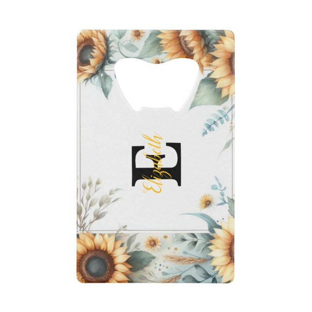 Monogramm Name Blumensonnenblume pastellfarben Geldbeutel Flaschenöffner (Vorderseite)