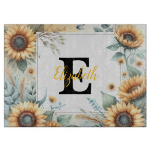 Monogramm Name Blumensonnenblume pastellfarben Schneidebrett