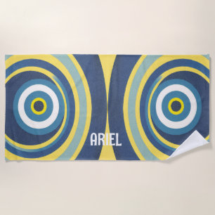 Monogramm Name Böser Blick Moderne Retro-Strandtuc Strandtuch