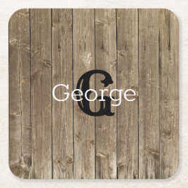 Monogramm Name Braun Holz Personalisiert Rechteckiger Pappuntersetzer