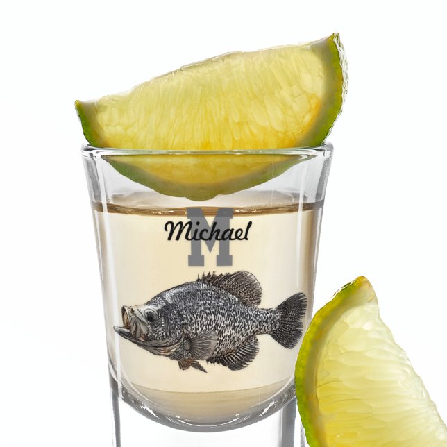 Monogramm Name Crappie Fischen Männer Sport Outdoo Schnapsglas (Crappie Fishing shot glass that can be monogrammed for the perfect gift.)