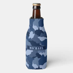 Monogramm-Name des Blauen Camouflage-Musters Flaschenkühler