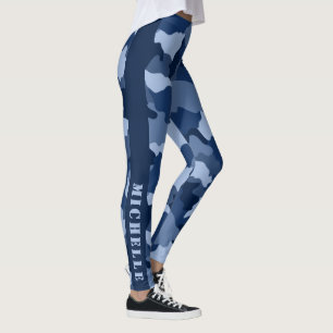 Monogramm-Name des Blauen Camouflage-Musters Leggings