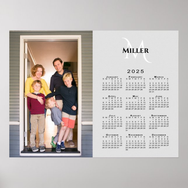 Monogramm-Name des Calendar-Fotos 2025 auf Grau Poster (Vorne)