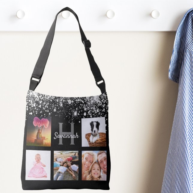 Monogramm-Name des Fotos mit schwarzem silberfarbe Tragetaschen Mit Langen Trägern (Von Creator hochgeladen)