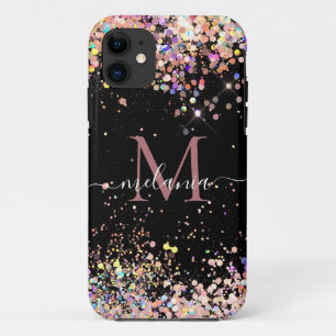 Monogramm-Name des Girl-Glitzer Schwarz Case-Mate iPhone Hülle