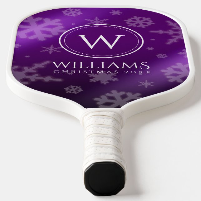 Monogramm Name des Lila Schneeflocken Pickleball Schläger (Ablage )