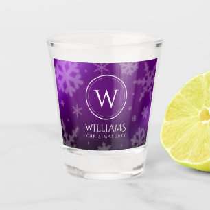 Monogramm Name des Lila Schneeflocken Schnapsglas