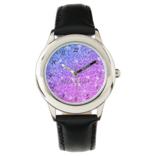 Monogramm Name des Lila und rosa Glitzer Armbanduhr