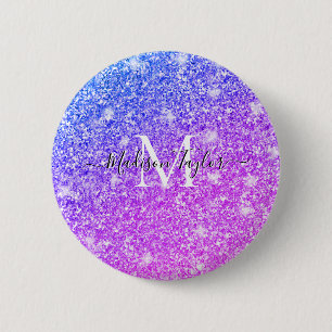 Monogramm Name des Lila und rosa Glitzer Button