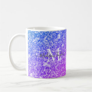 Monogramm Name des Lila und rosa Glitzer    Kaffeetasse