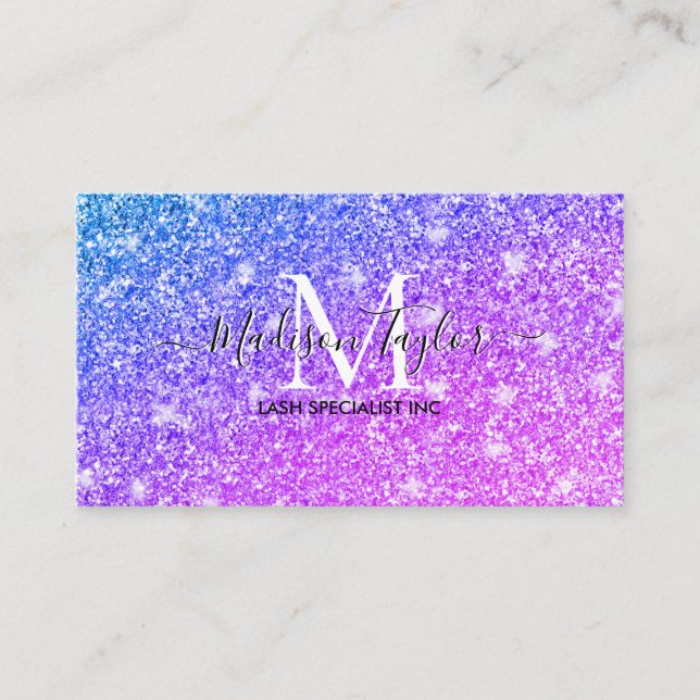 Monogramm Name des Lila und rosa Glitzer    Visitenkarte (Vorderseite)