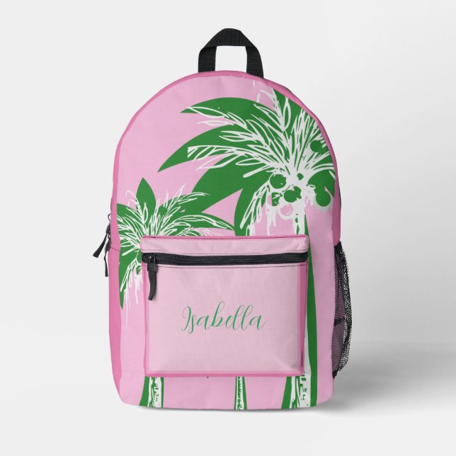 Monogramm-Name des niedlich rosa grünen Preppy-Pal Bedruckter Rucksack (Vorderseite)