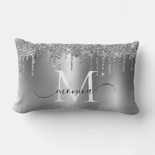 Monogramm Name des Silver Metal-Glitzer-Tropfens Lendenkissen