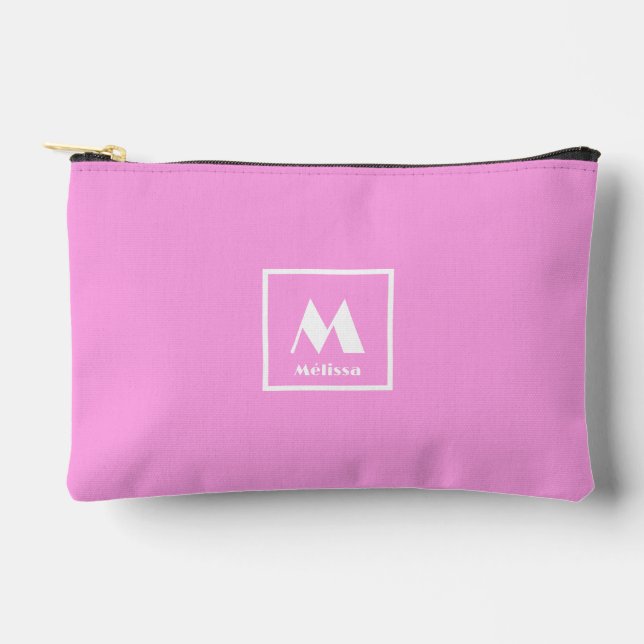 Monogramm Name einfach rosa Zubehörtasche (Vorderseite)