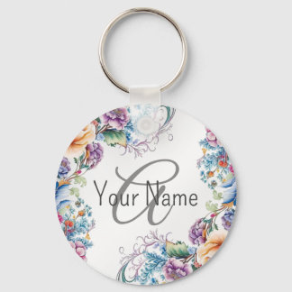Monogramm Name farbenfrohe Blumenrahmen Elegant Mo Schlüsselanhänger