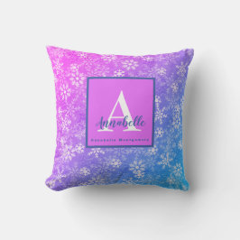 Monogramm/Name Farbenfrohe Schneeflocke Rosa Lila  Kissen