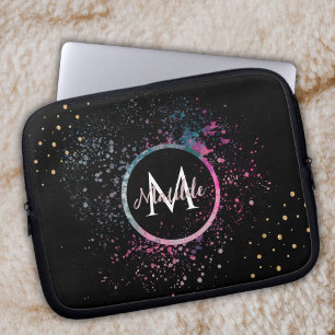 Monogramm Name Faux-Gold Glitter Girly Glam Schwar Laptopschutzhülle