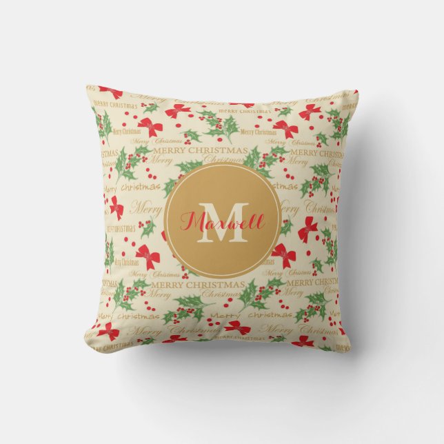 Monogramm / Name / Feierliche Weihnachten Kissen (Vorderseite)