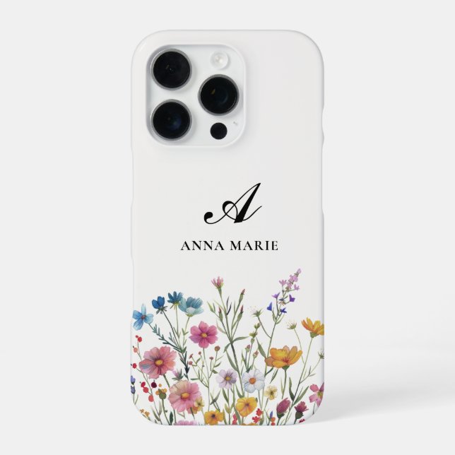 Monogramm Name Floral Boho Chic iPhone 16 Pro Hülle (Rückseite)