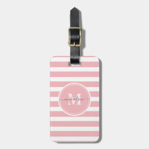 Monogramm-Name für moderne rosa und weiße Streifen Gepäckanhänger