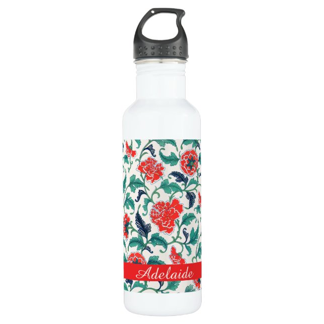 Monogramm-Name für Rot und Grün Edelstahlflasche (Vorderseite)