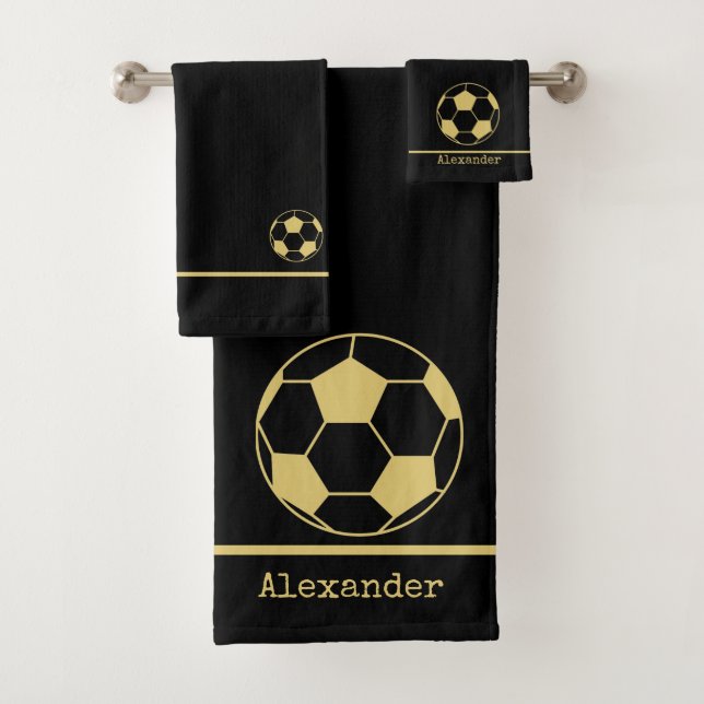 Monogramm Name Fußball Fußball Gold Black Badhandtuch Set (Insitu)