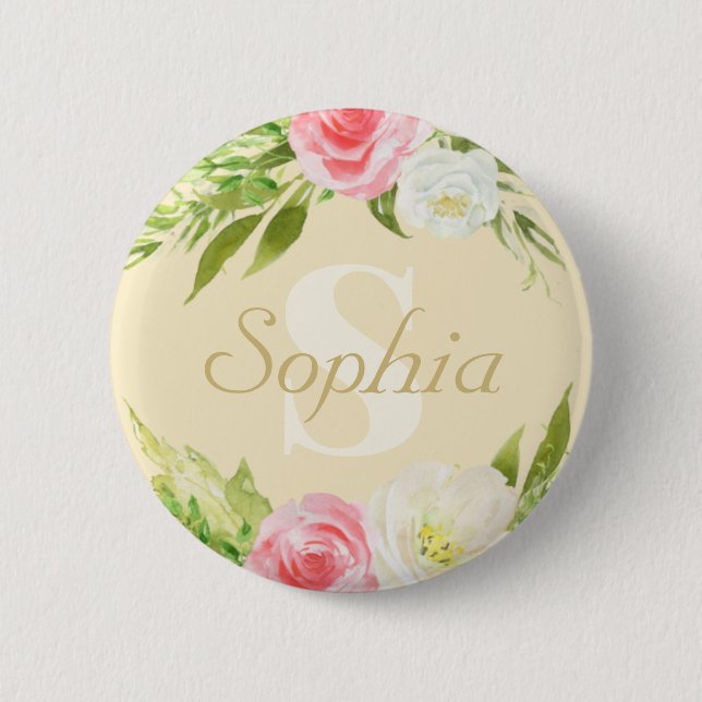 Monogramm Name Gelb Rosa Farbe Bläschen Button (Vorderseite)