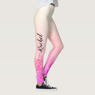Monogramm Name Girly Pink Bäume Naturweiß Leggings