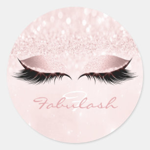 Monogramm Name Glitzer Pink Augapfel Lash Girl 16 Runder Aufkleber