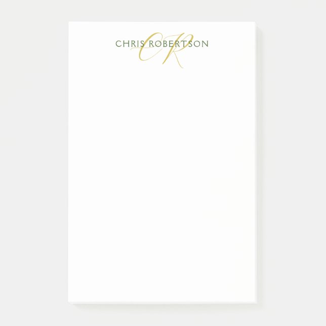 Monogramm Name Gold Schwarz-weiße kundenspezifisch Post-it Klebezettel (Vorderseite)