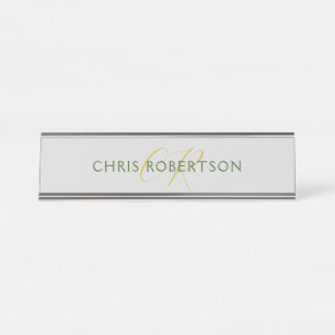 Monogramm Name Gold Schwarz-weiße kundenspezifisch Schreibtischnamensplakette