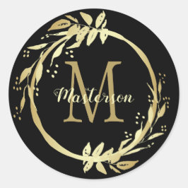 Monogramm Name Gold Schwarzer Weihnachtsbrand Runder Aufkleber