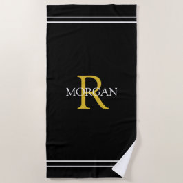 Monogramm/Name Gold/Wht Text, schwarze Streifen Strandtuch