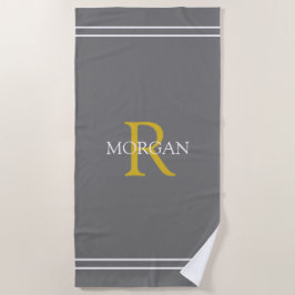 Monogramm/Name, Gold/Wht Text, Welche Streifen, gr Strandtuch