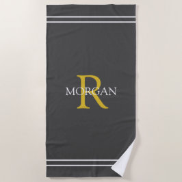 Monogramm/Name Gold/Wht Text Whit Stripes, dunkelg Strandtuch