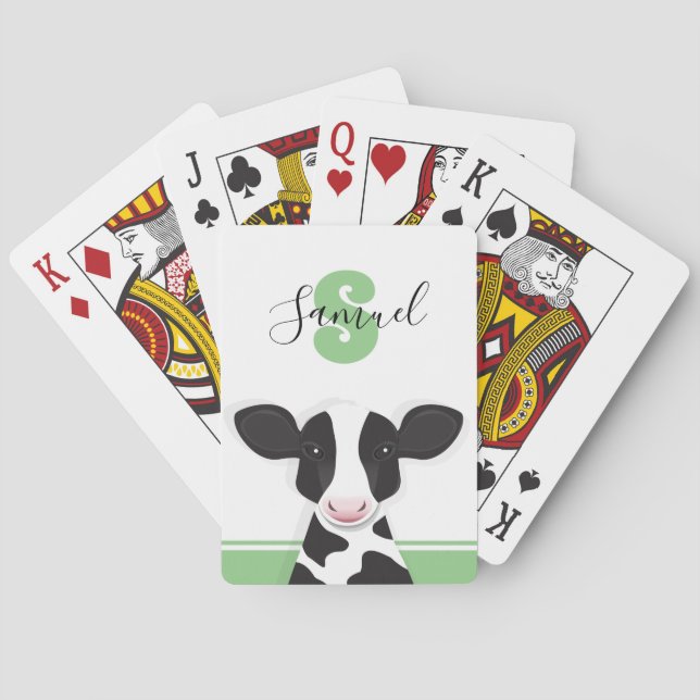 Monogramm Name Grüne Schwarz-weiße Tierkühe Spielkarten (Rückseite)