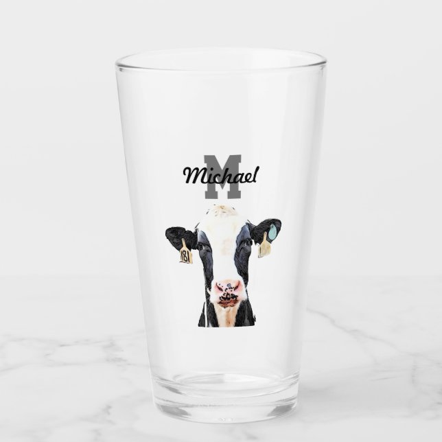 Monogramm Name Holstein Kuh Milchviehwirtschaft Glas (Vorderseite)
