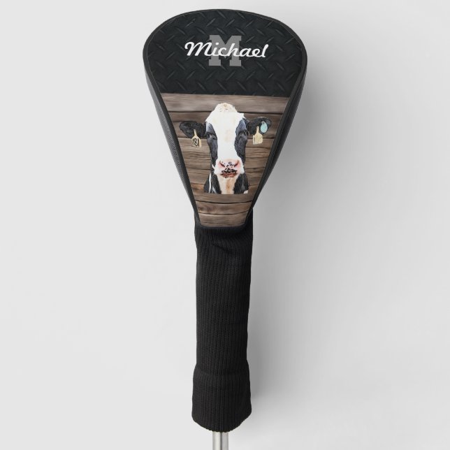 Monogramm Name Holstein Kuh Milchviehwirtschaft Golf Headcover (Vorderseite)