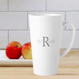 Monogramm & Name in grauem Text Einfaches, trendig Milchtasse