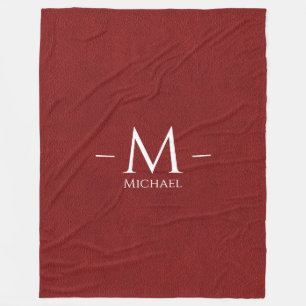 Monogramm Name Individuell Rot Braun Leder Optik G Fleecedecke