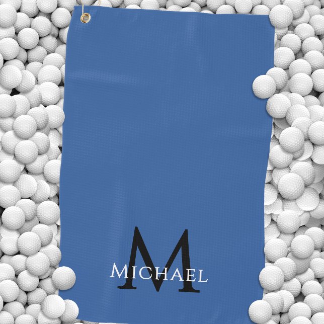Monogramm-Name-Initial Elegant Königlich Blau Golfhandtuch (Monogram Name Initial Elegant Royal Blue Golf Towel)