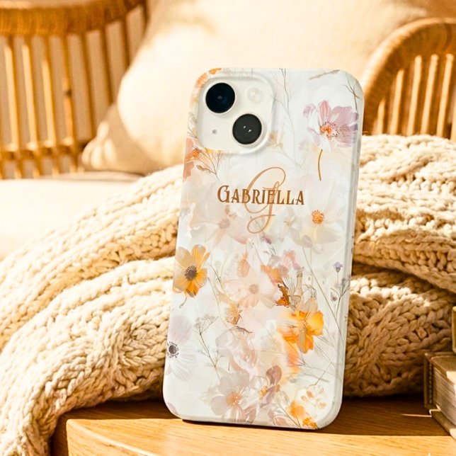 Monogramm-Name-Initiale Elegante Florale Wasserfar Case-Mate iPhone 14 Hülle (Von Creator hochgeladen)