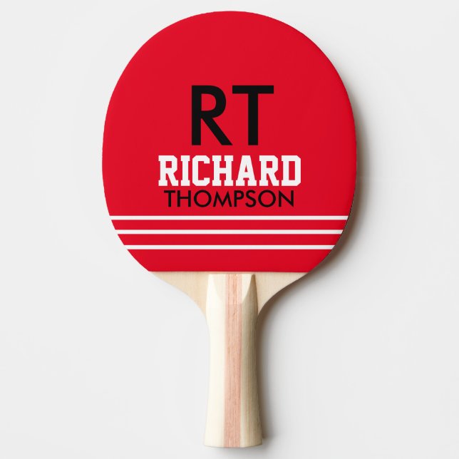 Monogramm (Name + Initialen) Rot Tischtennis Schläger (Vorderseite)