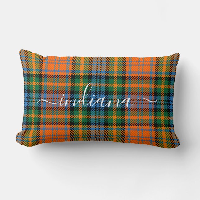 Monogramm Name Kariert Orange Green Tartan Lendenkissen (Vorderseite)