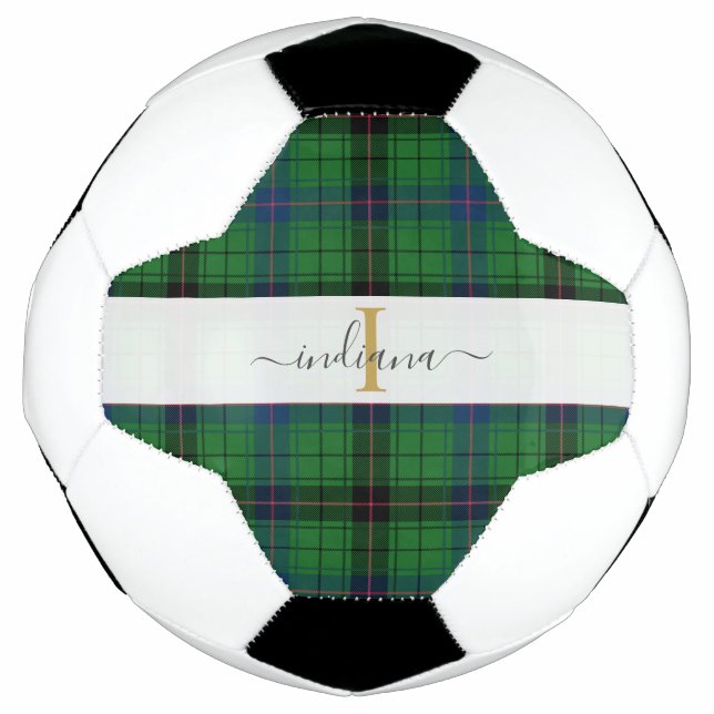 Monogramm Name Kariert Typografie Rustikales Tarta Fußball (Vorderseite)