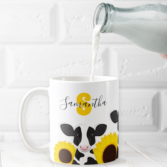 Monogramm Name Kuh Floral Sonnenblume Kaffeetasse (Get this personalized monogram mug.)
