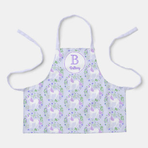 Monogramm Name Lila für Einhorn-Blume Schürze